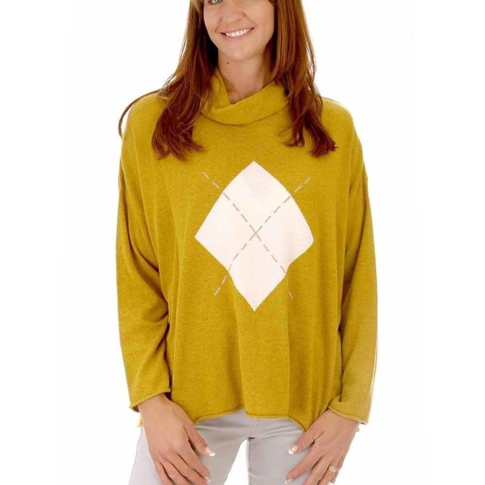 Masai Copenhagen Diamond Print Oversized Jumper Cowl Yellow sweater pullover